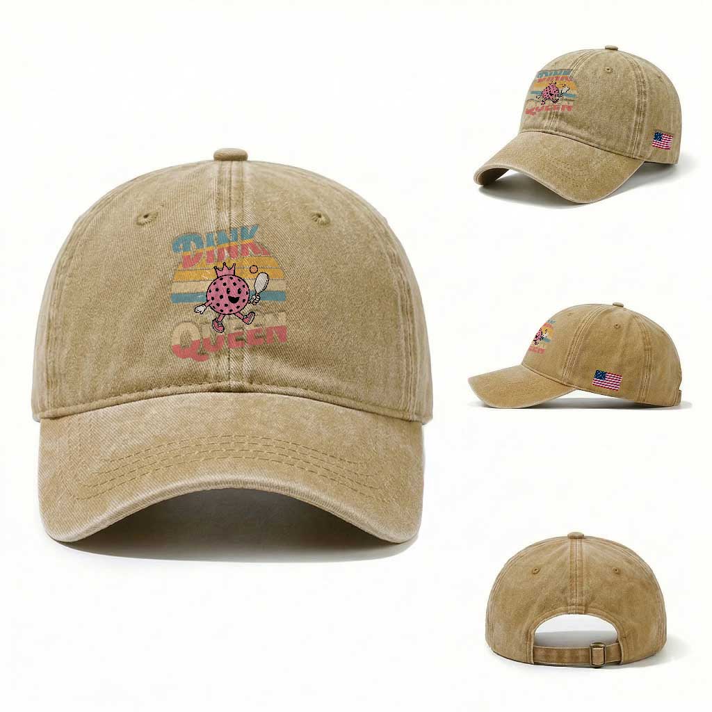 Pickleball Girl Lover Washed Cotton Baseball Cap Dink Queen TS12 Washed Cap Universal Fit Khaki Print Your Wear