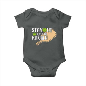Funny Pickleball Baby Onesie Stay Out Of The Kitchen TS12 Dark Heather Print Your Wear