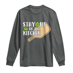 Funny Pickleball Long Sleeve Shirt Stay Out Of The Kitchen TS12 Dark Heather Print Your Wear