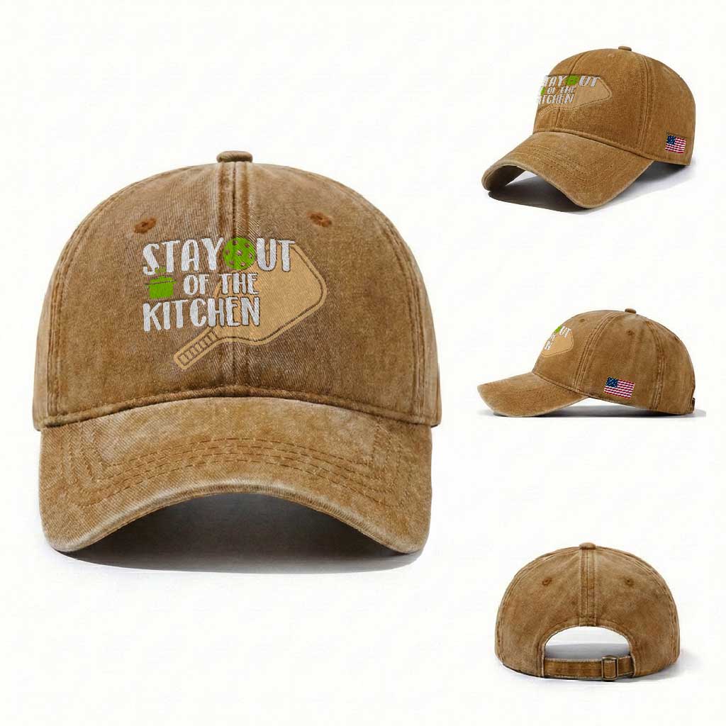 Funny Pickleball Washed Cotton Baseball Cap Stay Out Of The Kitchen TS12 Washed Cap Universal Fit Yellow Ochre Print Your Wear