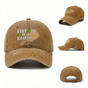 Funny Pickleball Washed Cotton Baseball Cap Stay Out Of The Kitchen TS12 Washed Cap Universal Fit Yellow Ochre Print Your Wear