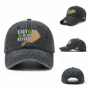 Funny Pickleball Washed Cotton Baseball Cap Stay Out Of The Kitchen TS12 Washed Cap Universal Fit Dark Gray Print Your Wear