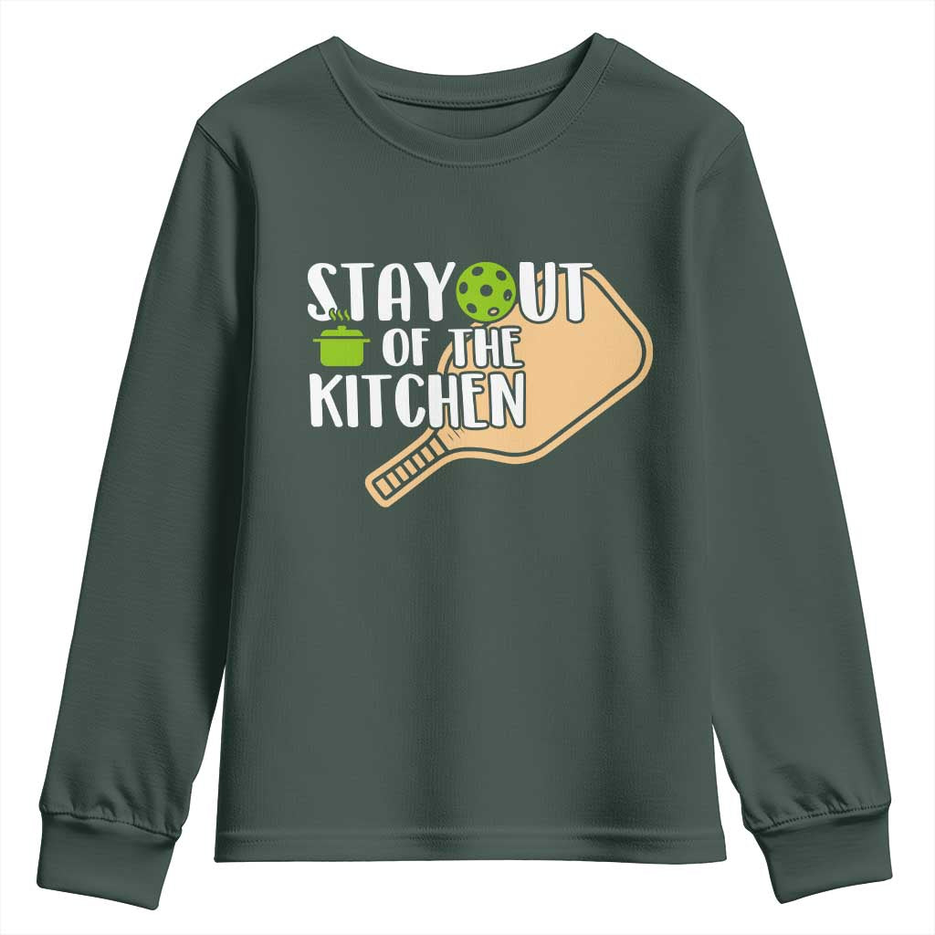 Funny Pickleball Youth Sweatshirt Stay Out Of The Kitchen TS12 Dark Forest Green Print Your Wear