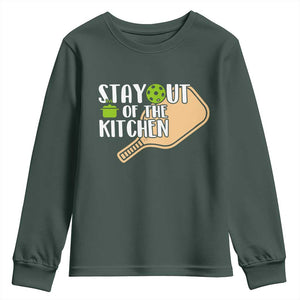 Funny Pickleball Youth Sweatshirt Stay Out Of The Kitchen TS12 Dark Forest Green Print Your Wear