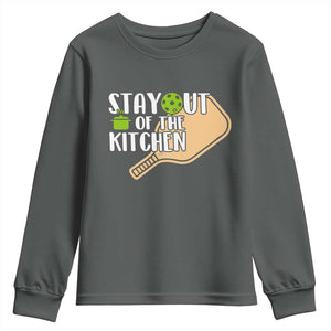Funny Pickleball Youth Sweatshirt Stay Out Of The Kitchen TS12 Dark Heather Print Your Wear