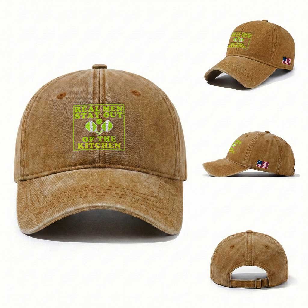 Funny Pickleball Washed Cotton Baseball Cap Stay Out Of The Kitchen For Men TS12 Washed Cap Universal Fit Yellow Ochre Print Your Wear