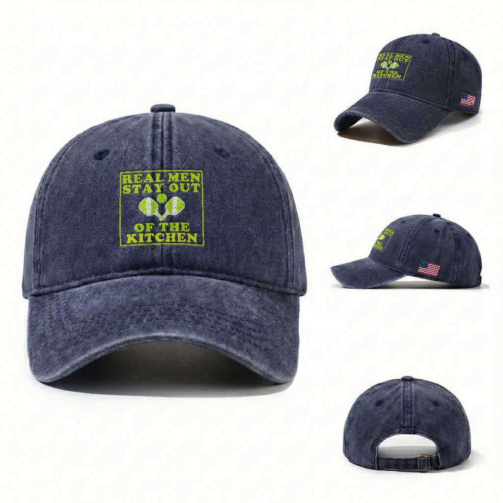 Funny Pickleball Washed Cotton Baseball Cap Stay Out Of The Kitchen For Men TS12 Washed Cap Universal Fit Navy Print Your Wear