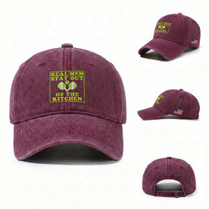 Funny Pickleball Washed Cotton Baseball Cap Stay Out Of The Kitchen For Men TS12 Washed Cap Universal Fit Burgundy Print Your Wear