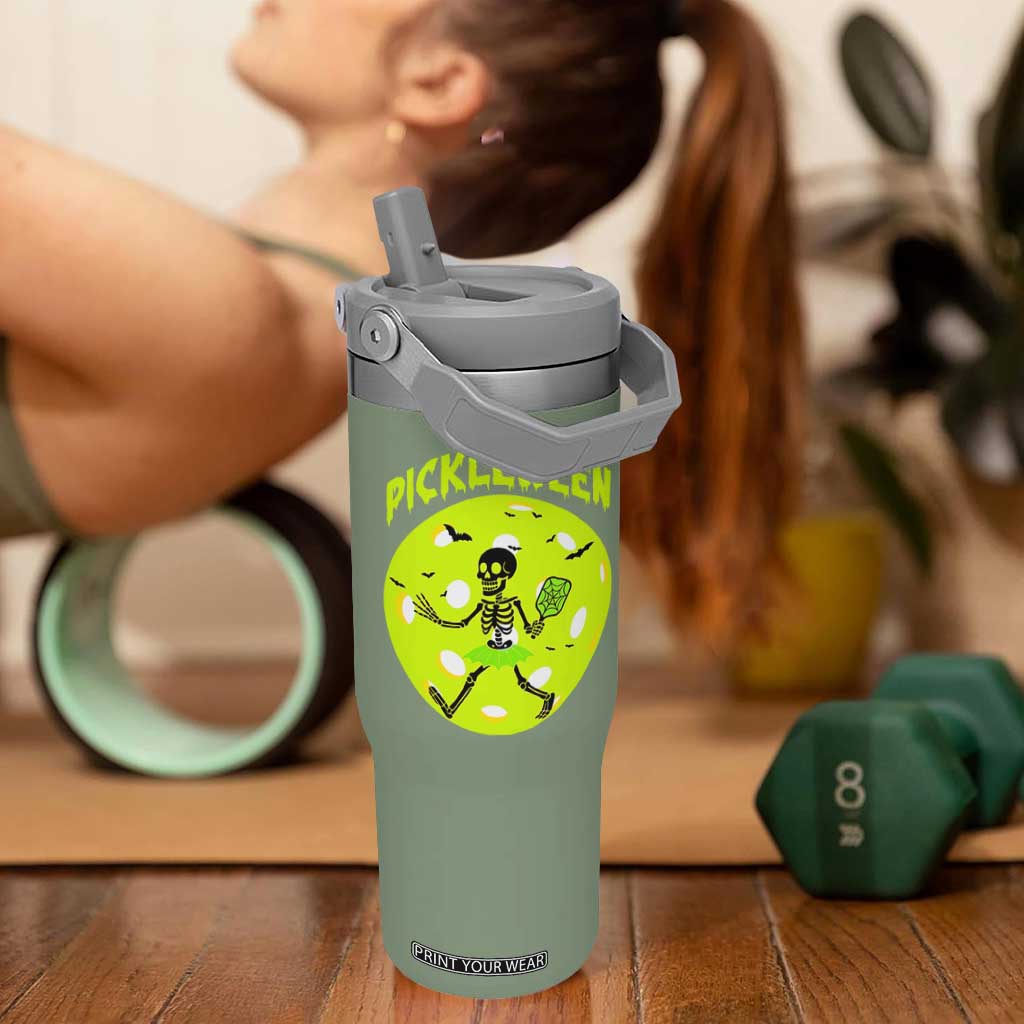 Funny Halloween Pickleball Lovers Flip Straw Tumbler Pickleween TS12 One Size: 30 oz Moss Green Print Your Wear