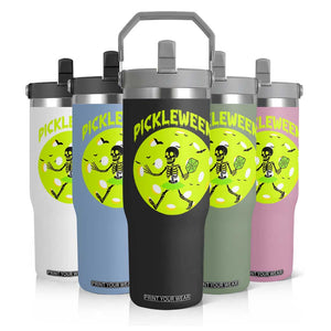 Funny Halloween Pickleball Lovers Flip Straw Tumbler Pickleween TS12 Print Your Wear