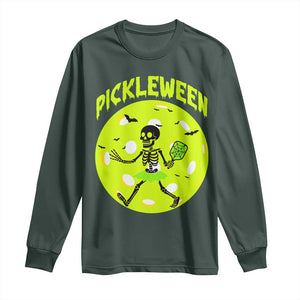 Funny Halloween Pickleball Lovers Long Sleeve Shirt Pickleween TS12 Dark Forest Green Print Your Wear