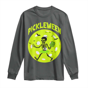 Funny Halloween Pickleball Lovers Long Sleeve Shirt Pickleween TS12 Dark Heather Print Your Wear