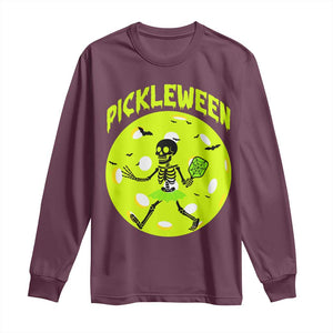 Funny Halloween Pickleball Lovers Long Sleeve Shirt Pickleween TS12 Maroon Print Your Wear