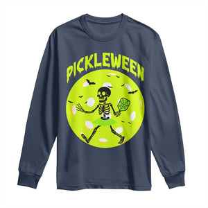 Funny Halloween Pickleball Lovers Long Sleeve Shirt Pickleween TS12 Navy Print Your Wear