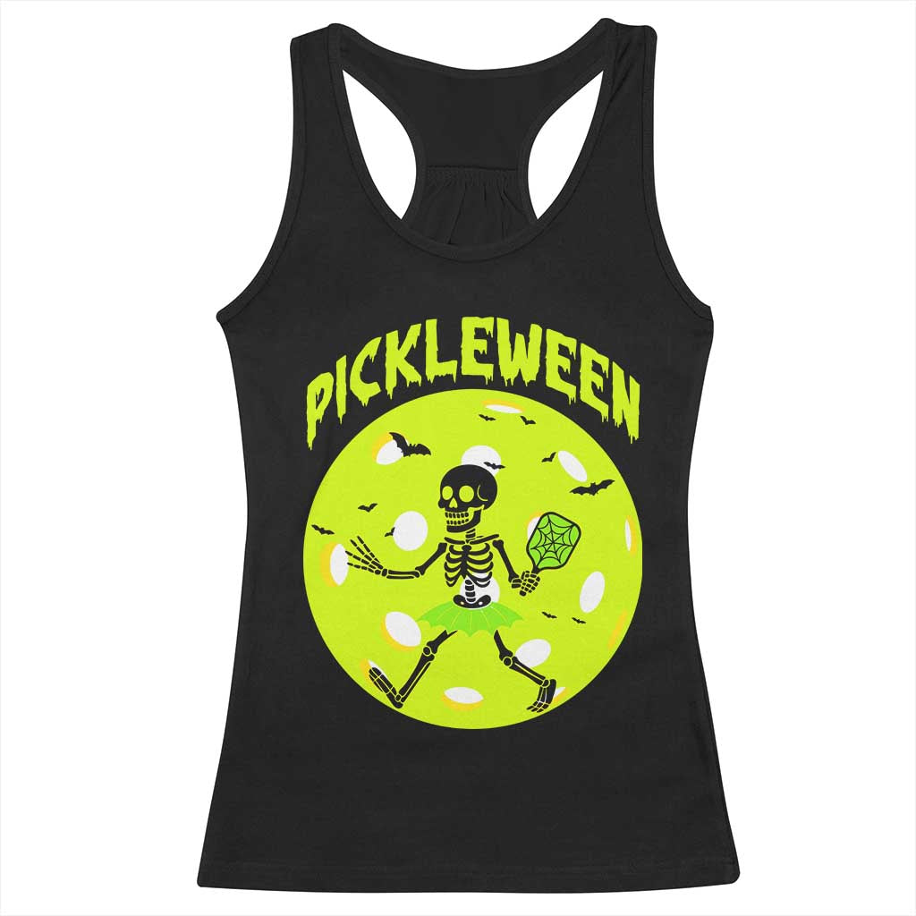Funny Halloween Pickleball Lovers Racerback Tank Top Pickleween TS12 Black Print Your Wear