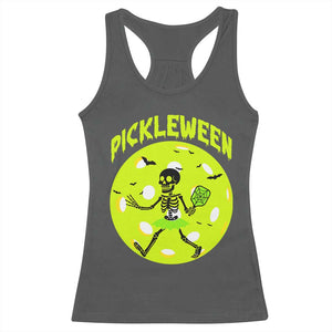 Funny Halloween Pickleball Lovers Racerback Tank Top Pickleween TS12 Dark Heather Print Your Wear