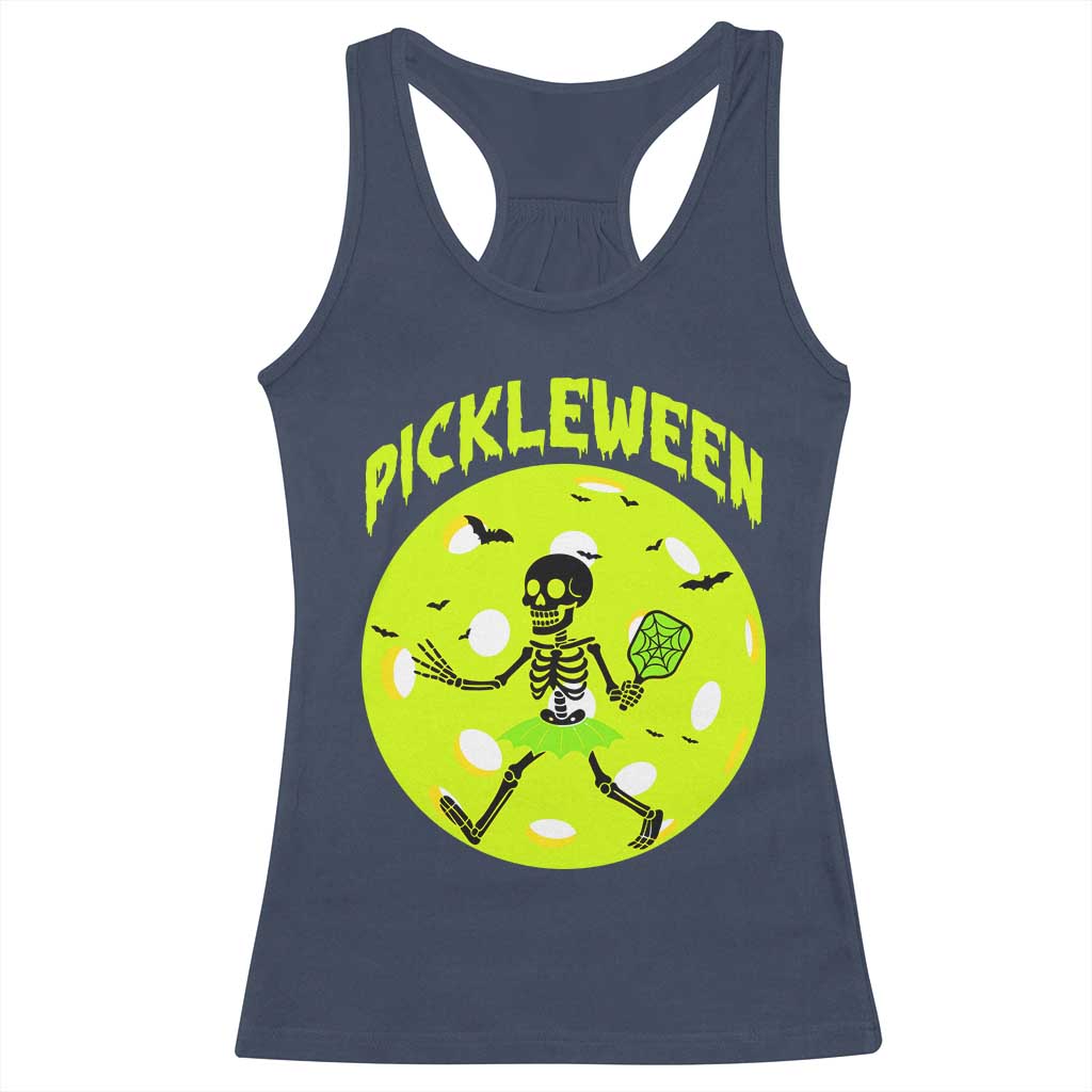Funny Halloween Pickleball Lovers Racerback Tank Top Pickleween TS12 Navy Print Your Wear