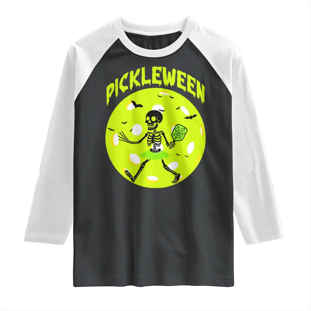 Funny Halloween Pickleball Lovers Raglan Shirt Pickleween TS12 Black White Print Your Wear
