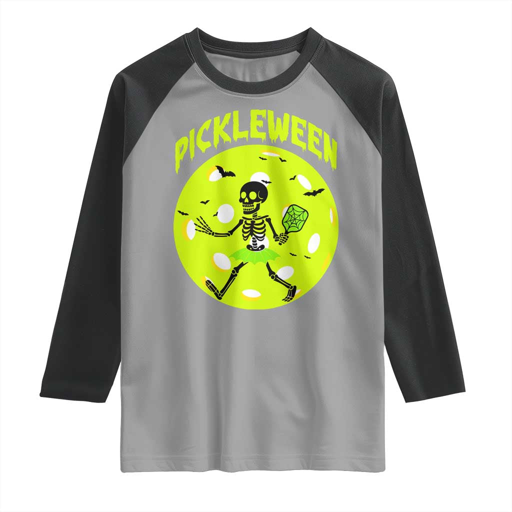 Funny Halloween Pickleball Lovers Raglan Shirt Pickleween TS12 Sport Gray Black Print Your Wear