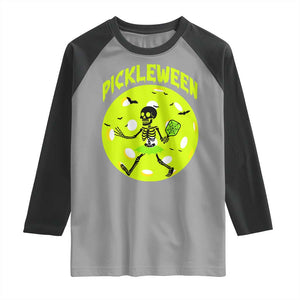 Funny Halloween Pickleball Lovers Raglan Shirt Pickleween TS12 Sport Gray Black Print Your Wear