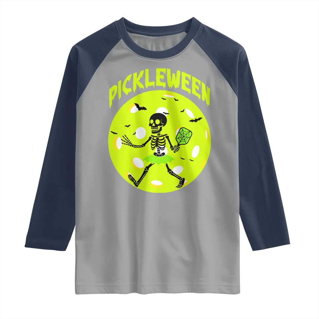 Funny Halloween Pickleball Lovers Raglan Shirt Pickleween TS12 Sport Gray Navy Print Your Wear