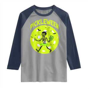 Funny Halloween Pickleball Lovers Raglan Shirt Pickleween TS12 Sport Gray Navy Print Your Wear