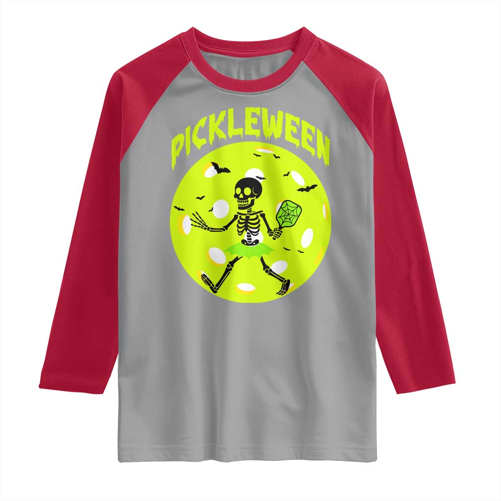 Funny Halloween Pickleball Lovers Raglan Shirt Pickleween TS12 Sport Gray Red Print Your Wear