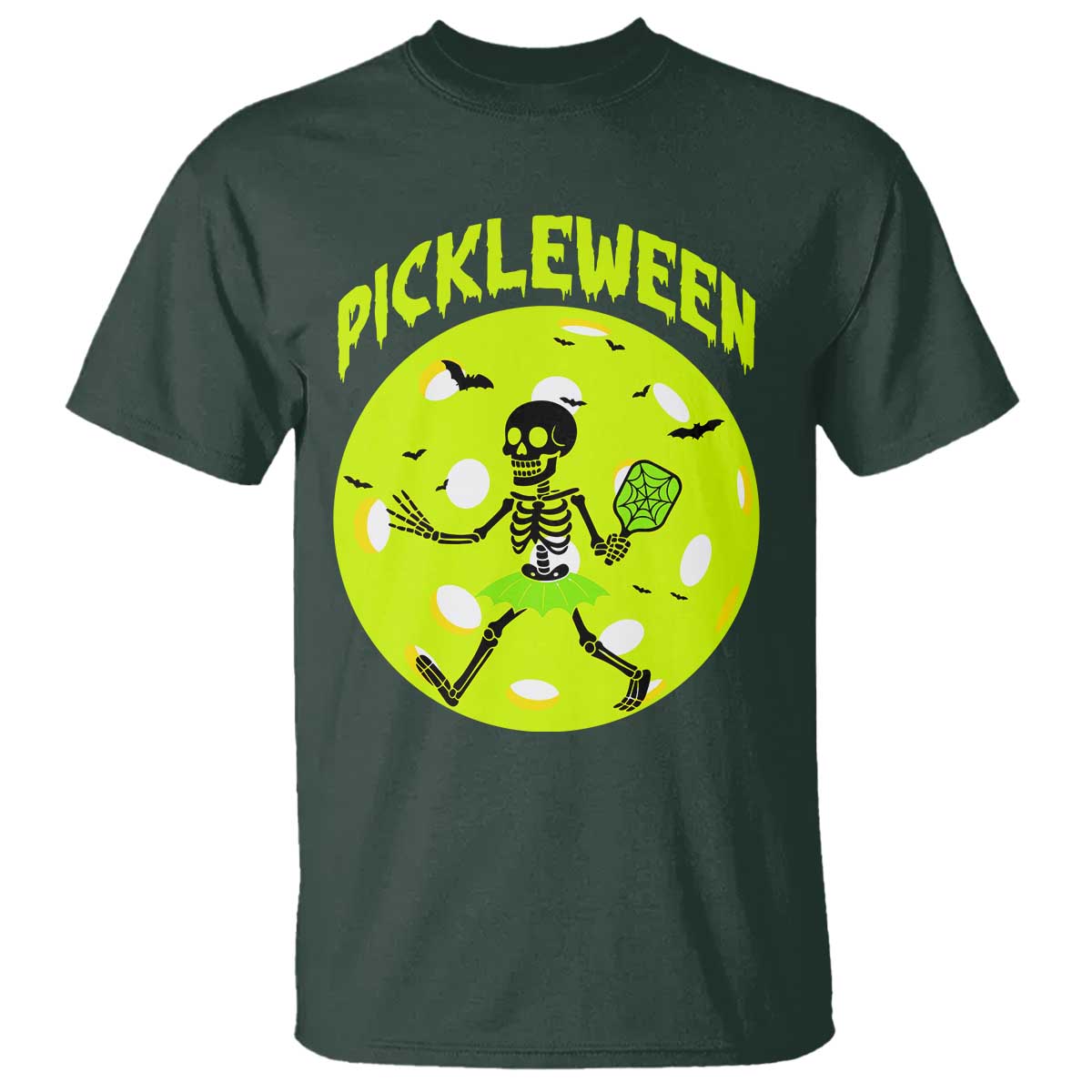Funny Halloween Pickleball Lovers T Shirt Pickleween TS12 Dark Forest Green Print Your Wear