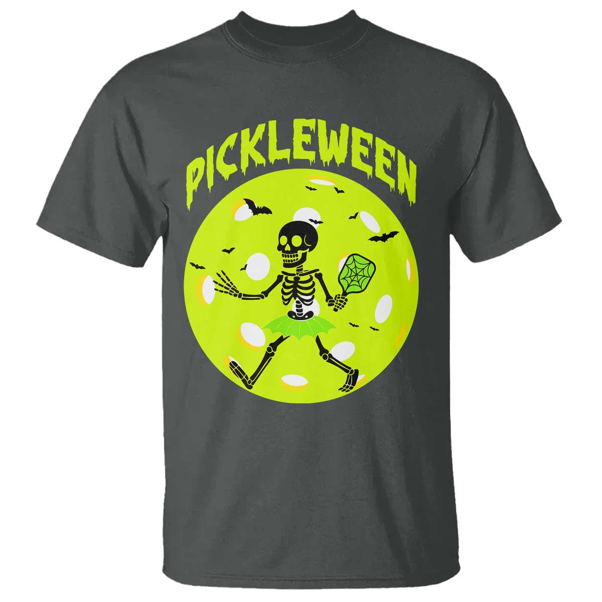 Funny Halloween Pickleball Lovers T Shirt Pickleween TS12 Dark Heather Print Your Wear