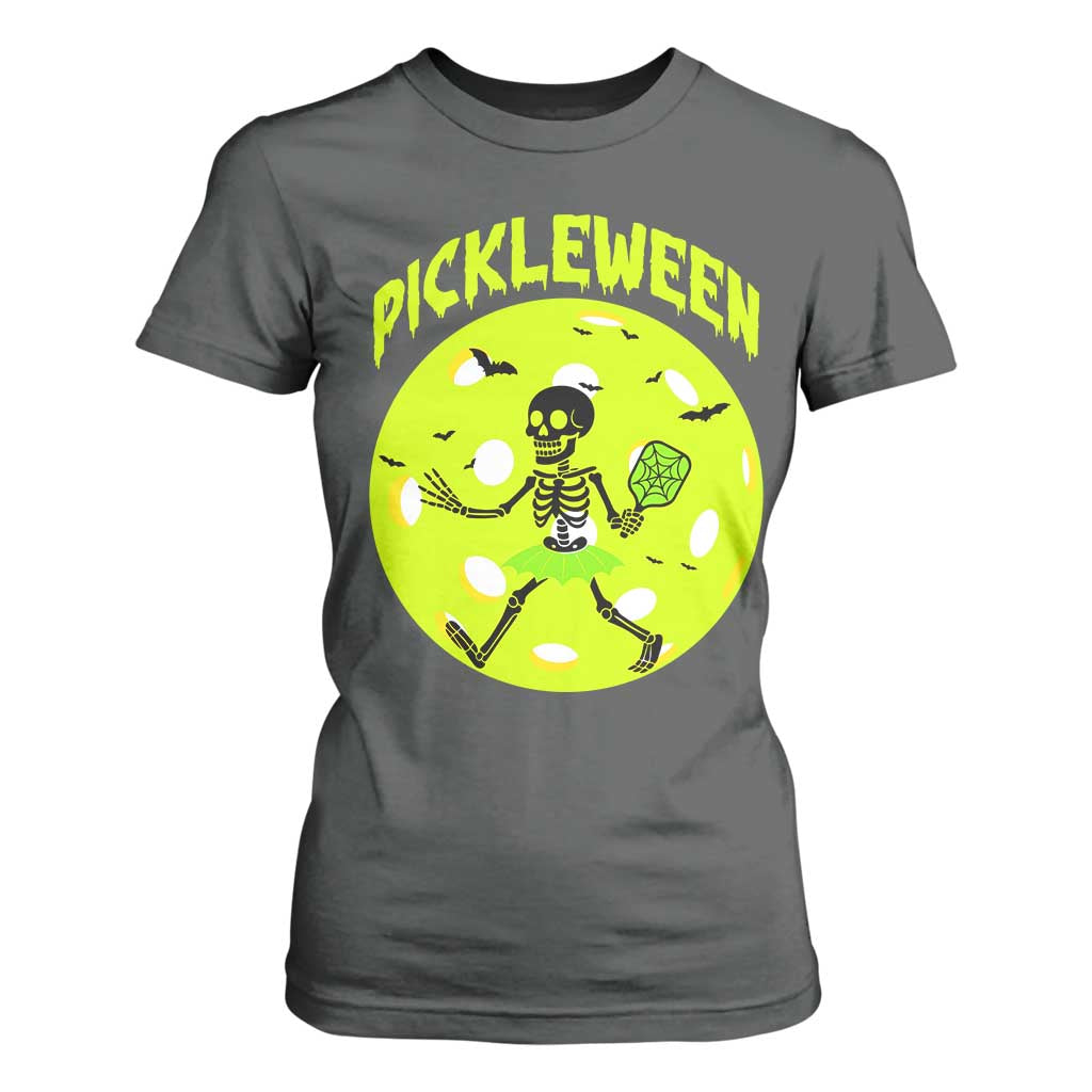 Funny Halloween Pickleball Lovers T Shirt For Women Pickleween TS12 Dark Heather Print Your Wear