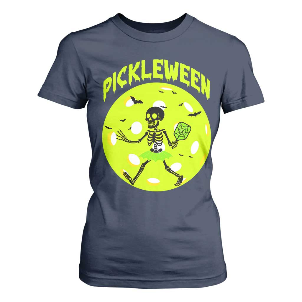 Funny Halloween Pickleball Lovers T Shirt For Women Pickleween TS12 Navy Print Your Wear