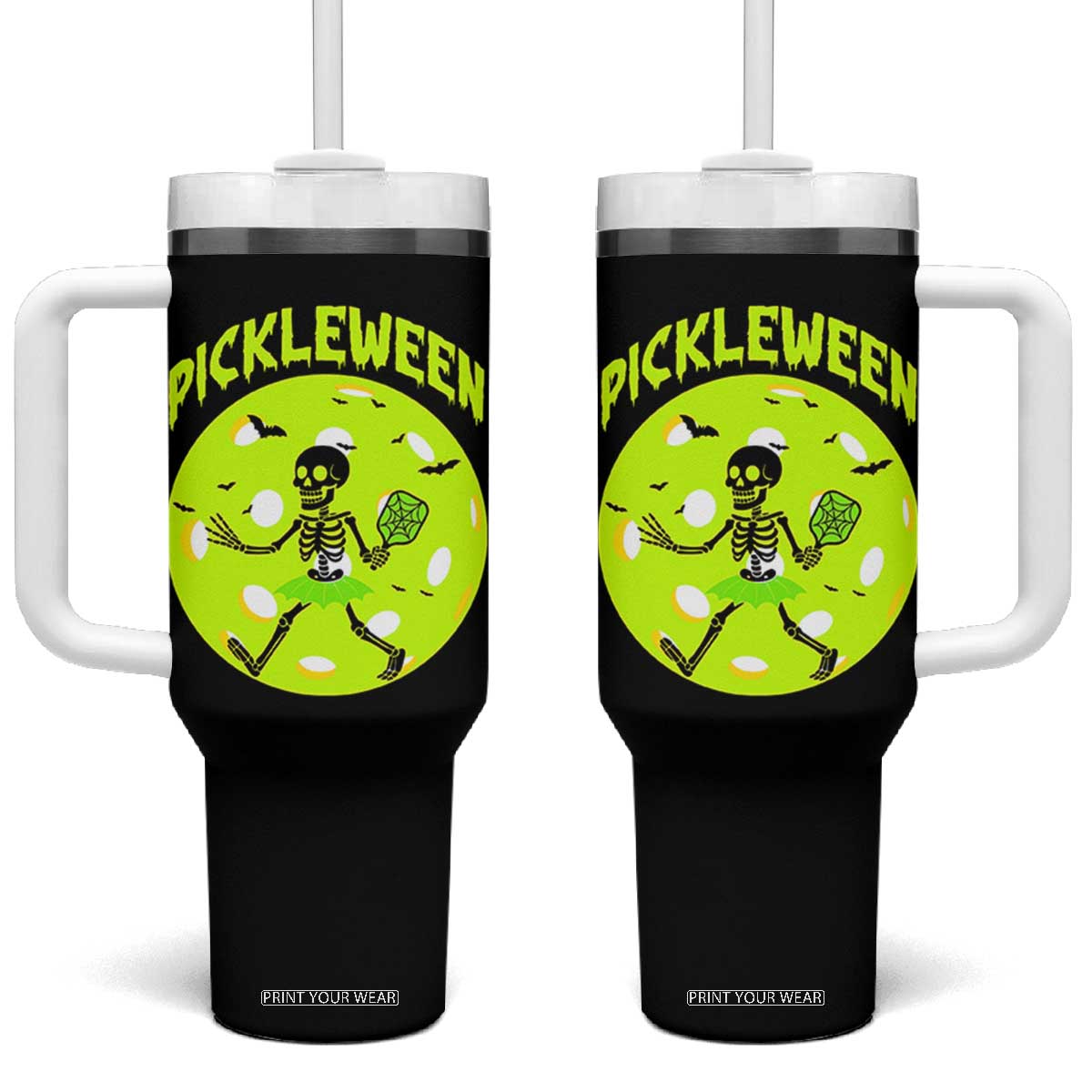 Funny Halloween Pickleball Lovers Tumbler With Handle Pickleween TS12 One Size: 40 oz Black Print Your Wear