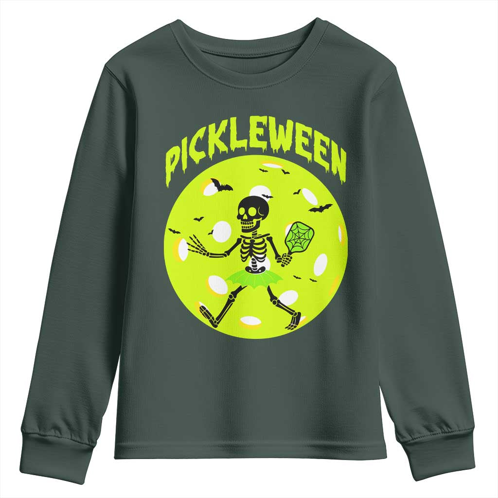 Funny Halloween Pickleball Lovers Youth Sweatshirt Pickleween TS12 Dark Forest Green Print Your Wear