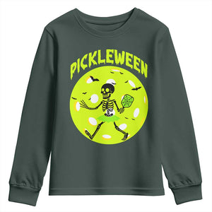 Funny Halloween Pickleball Lovers Youth Sweatshirt Pickleween TS12 Dark Forest Green Print Your Wear