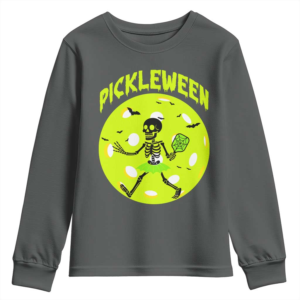 Funny Halloween Pickleball Lovers Youth Sweatshirt Pickleween TS12 Dark Heather Print Your Wear