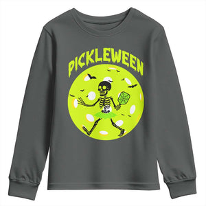 Funny Halloween Pickleball Lovers Youth Sweatshirt Pickleween TS12 Dark Heather Print Your Wear