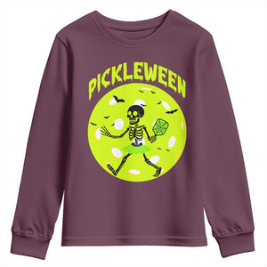 Funny Halloween Pickleball Lovers Youth Sweatshirt Pickleween TS12 Maroon Print Your Wear
