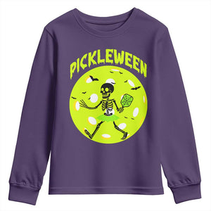 Funny Halloween Pickleball Lovers Youth Sweatshirt Pickleween TS12 Purple Print Your Wear