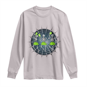 Funny Dancing Skeletons Long Sleeve Shirt Pickleball Halloween Gift TS12 Ice Gray Print Your Wear