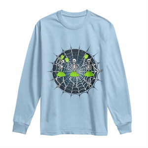 Funny Dancing Skeletons Long Sleeve Shirt Pickleball Halloween Gift TS12 Light Blue Print Your Wear