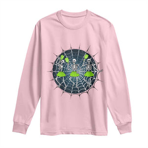 Funny Dancing Skeletons Long Sleeve Shirt Pickleball Halloween Gift TS12 Light Pink Print Your Wear