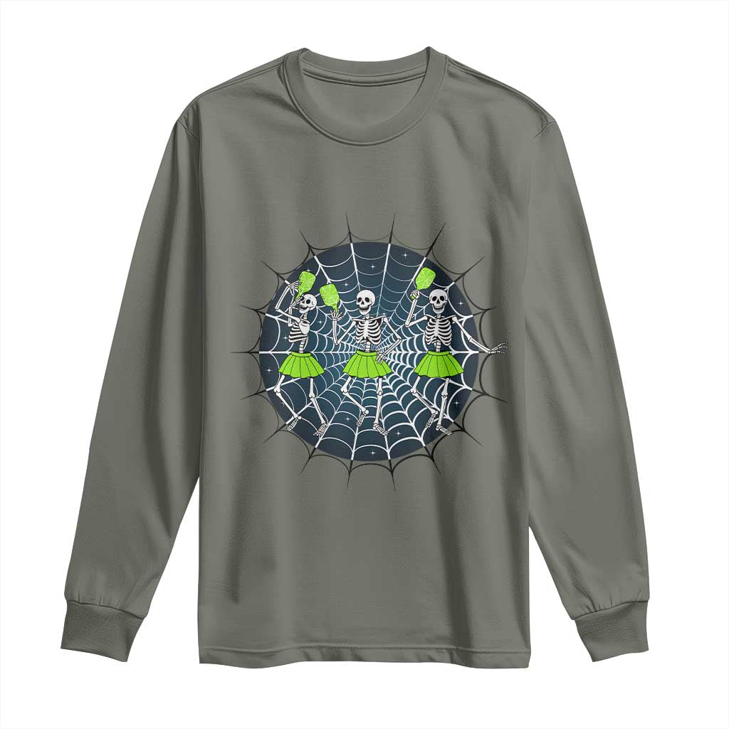 Funny Dancing Skeletons Long Sleeve Shirt Pickleball Halloween Gift TS12 Military Green Print Your Wear