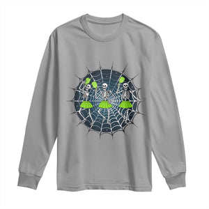 Funny Dancing Skeletons Long Sleeve Shirt Pickleball Halloween Gift TS12 Sport Gray Print Your Wear