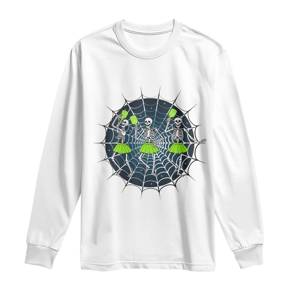 Funny Dancing Skeletons Long Sleeve Shirt Pickleball Halloween Gift TS12 White Print Your Wear