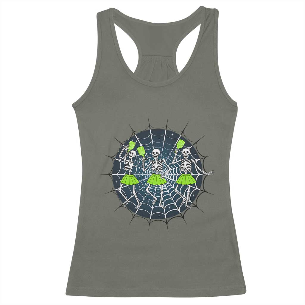 Funny Dancing Skeletons Racerback Tank Top Pickleball Halloween Gift TS12 Military Green Print Your Wear