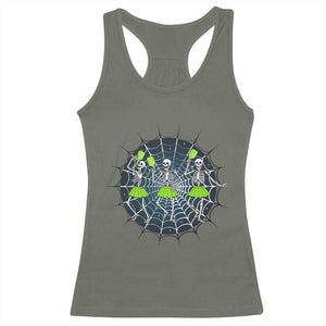 Funny Dancing Skeletons Racerback Tank Top Pickleball Halloween Gift TS12 Military Green Print Your Wear