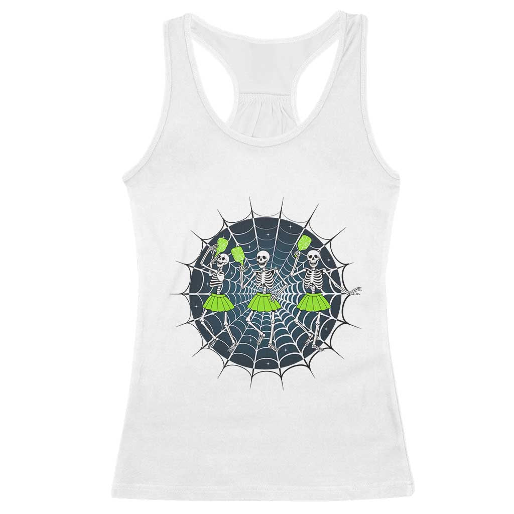 Funny Dancing Skeletons Racerback Tank Top Pickleball Halloween Gift TS12 White Print Your Wear