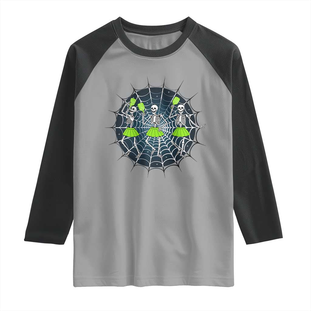 Funny Dancing Skeletons Raglan Shirt Pickleball Halloween Gift TS12 Sport Gray Black Print Your Wear