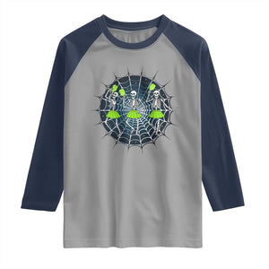 Funny Dancing Skeletons Raglan Shirt Pickleball Halloween Gift TS12 Sport Gray Navy Print Your Wear