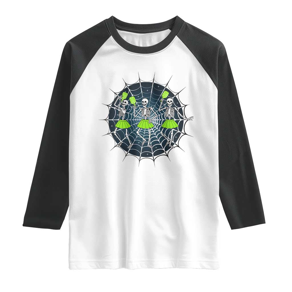 Funny Dancing Skeletons Raglan Shirt Pickleball Halloween Gift TS12 White Black Print Your Wear